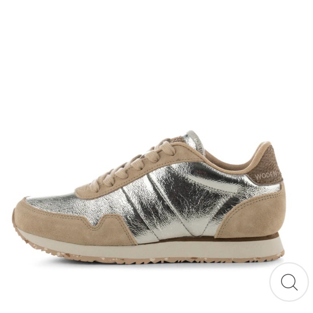 WODEN WOMENS 6.5 NORA III METALLIC LEATHER - SILVER TAN SUEDE SNEAKERS